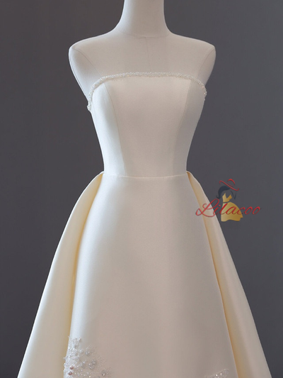 Ivory Satin Strapless Sequins Wedding Dress