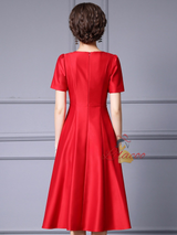 Red Short Sleeve Satin Mother Of The Bride Dress