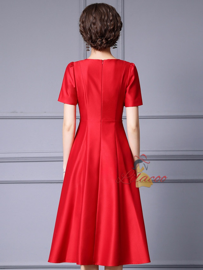Red Short Sleeve Satin Mother Of The Bride Dress