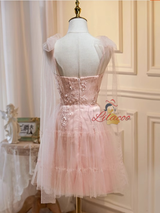 Pink Tulle Appliques Homecoming Dress