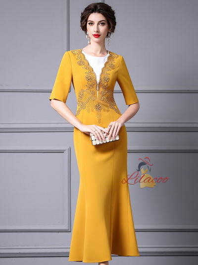 Yellow Short Sleeve Mother Of The Bride Dress