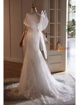 White Mermaid Sequins Straps Beading Wedding Dress