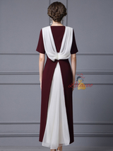 Burgundy Short Sleeve Pleats Mother Of The Bride Dress