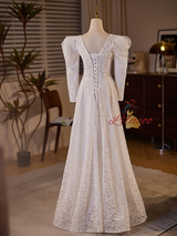 White Lace Long Sleeve Wedding Dress