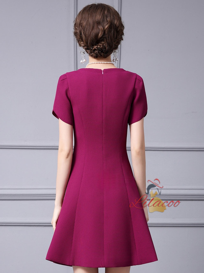 Fuchsia Beading Short Sleeve Mother Of The Bride Dress