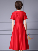 Red Satin Short Sleeve Mother Of The Bride Dress