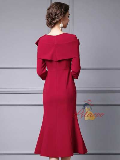 Burgundy Sheath Crystal Mother of the Bride Dress