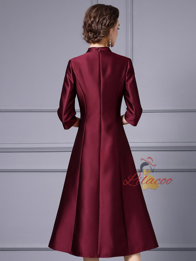 Burgundy Satin Beading Mother Of The Bride Dress