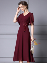 Pink V-neck Beading Mother Of The Bride Dress