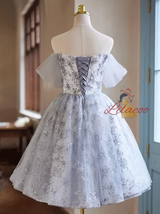 Gray Tulle Lace Sequins Homecoming Dress
