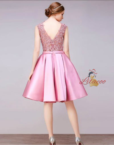 Gold Satin Lace Homecoming Dress