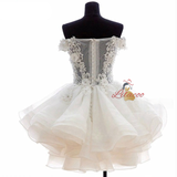 White Tulle Lace Off the Shoulder Homecoming Dress