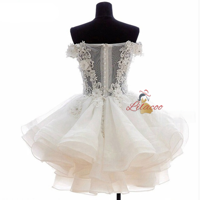 White Tulle Lace Off the Shoulder Homecoming Dress