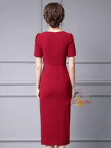 Red V-neck Beading Mother Of The Bride Dress