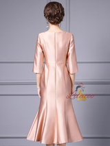 Champagne Satin Short Sleeve Mother Of The Bride Dress