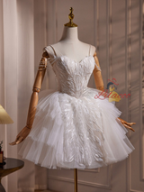 White Tulle Spaghetti Straps Beading Wedding Dress
