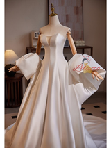 White Satin Strapless Wedding Dress
