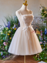 Ivory Tulle Spaghetti Straps Homecoming Dress