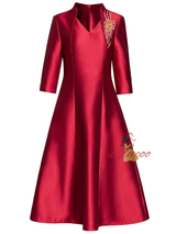 Burgundy Satin Short Sleeve Mother Of The Bride Dress