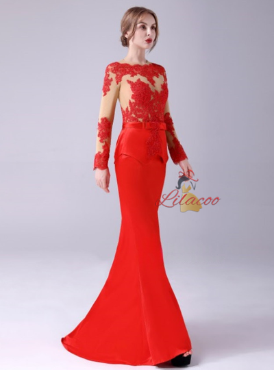 Red Mermaid Appliques Mother Of The Bride Dress