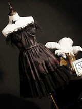 Black Tulle Lace Feather Homecoming Dress