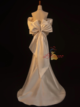 Ivory Mermaid Satin Bow Wedding Dress