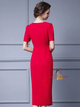 Red Short Sleeve Beading Mother of the Bride Dress