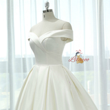 White Satin Off The Shoulder Wedding Dress