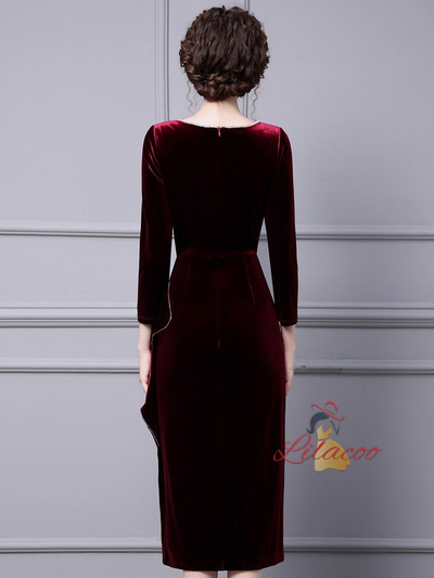 Burgundy Velvet Split Mother Of The Bride Dress