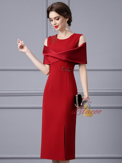 Pink Scoop Neck Mermaid Beading Mother Of The Bride Dress
