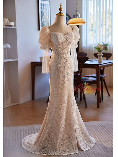 White Mermaid Lace Long Sleeve Wedding Dress