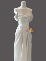 Ivory Satin Off the Shoulder Wedding Dress