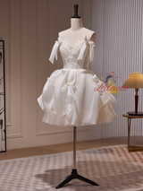 White Lace Beading Homecoming Dress