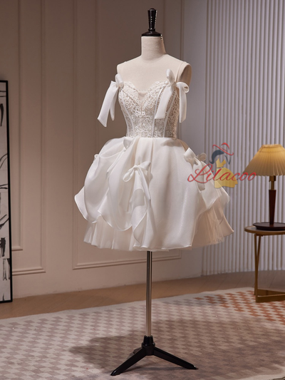 White Lace Beading Homecoming Dress