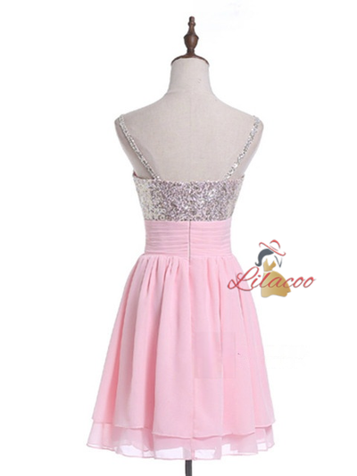 Pink Chiffon Sequins Homecoming Dress