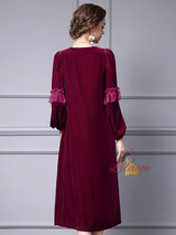 Burgundy Velvet V-neck Mother Of The Bride Dress