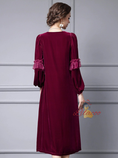 Burgundy Velvet V-neck Mother Of The Bride Dress