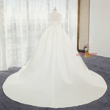Ivory White Satin Backless Wedding Dress
