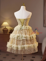 Green Tulle Sequins Strapless Homecoming Dress