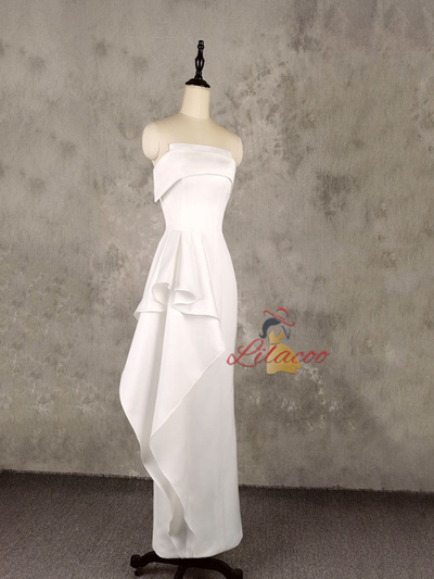 Simple White Strapless Wedding Dress