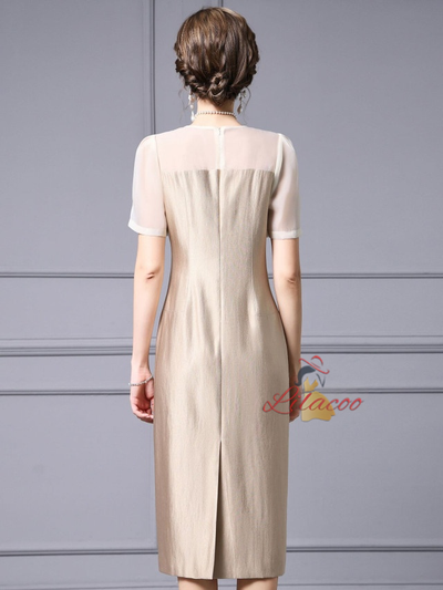 Short Sleeve Lace Flower Mother Of The Bride Dress