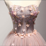 Pink Tulle Strapless Appliques Beading Homecoming Dress