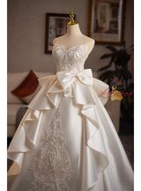 Ivory White Satin Beading Wedding Dress