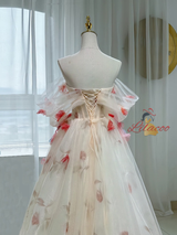 Champagne Tulle 3D Flower Prom Dress