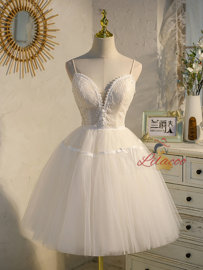 Ivory Tulle Lace Straps Homecoming Dress