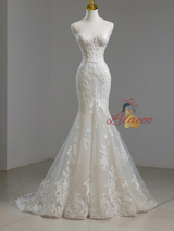 Mermaid Tulle Long Sleeve Appliques Wedding Dress
