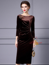 Burgundy Velvet Sequins Mother Of The Bride Dress