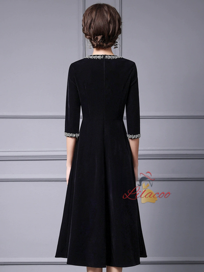 Black Velvet Short Sleeve Mother Of The Bride Dress