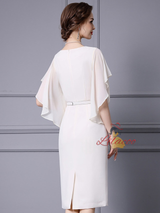 White V-neck Beading Mother Of The Bride Dress With Belt
