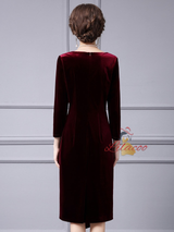 Burgundy Velvet Crystal Mother Of the Brides Dress